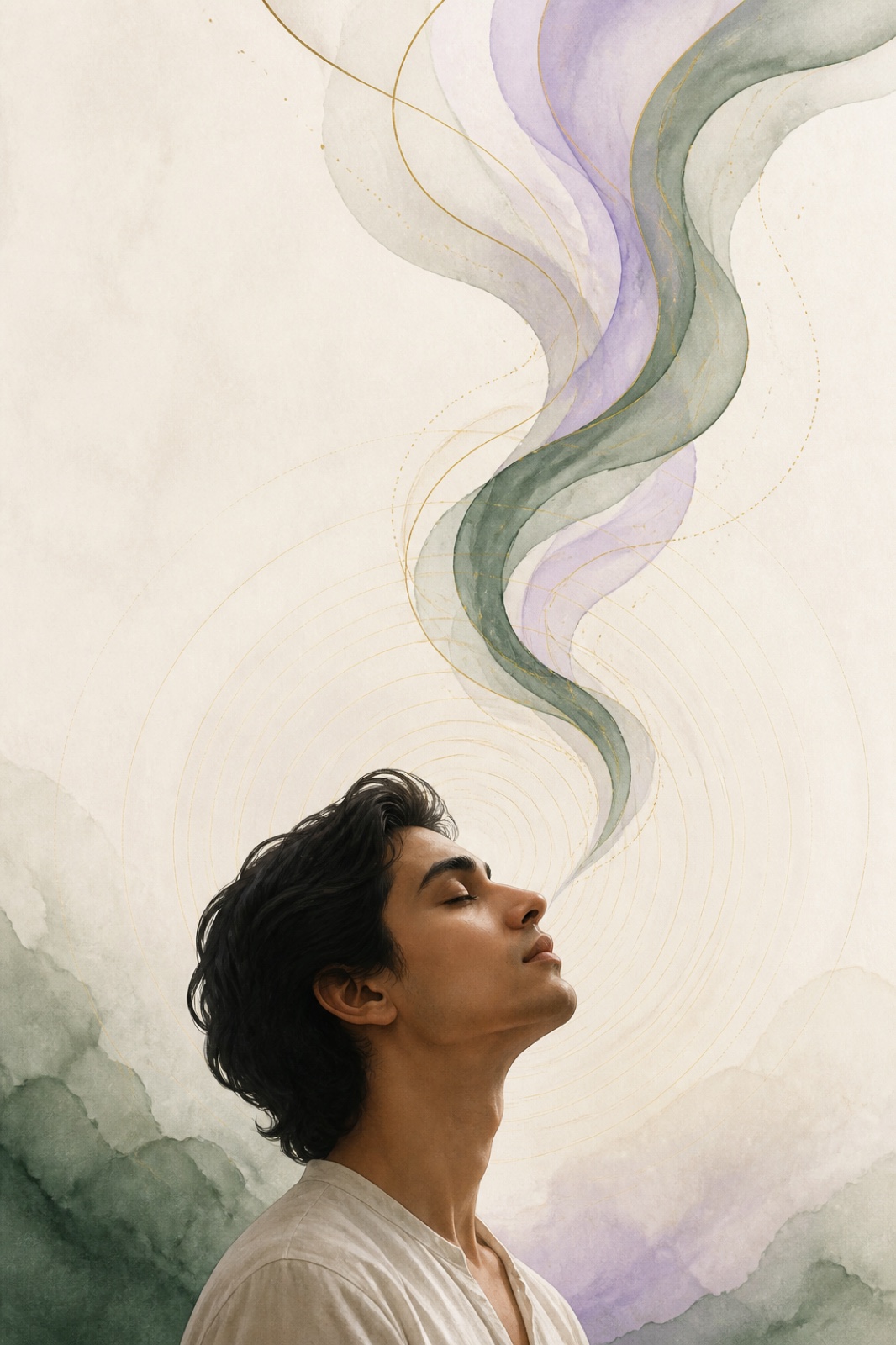 Editorial artwork expressing the flow and awareness of breath
